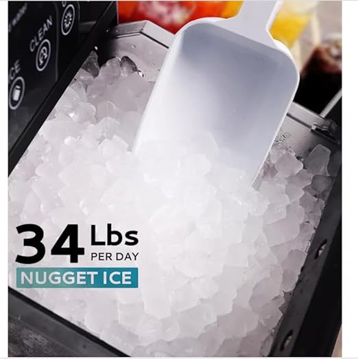 Self Cleaning Countertop Nugget Ice Maker Machine with Ice Scoop 33lbs Daily Capacity Pellet Ice Maker