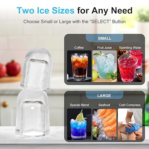 Kismile Countertop Ice Maker with 1.2L Top Water Tank, 8 Bullet Cubes in 6 Mins, 26.5lbs in 24Hrs, 2 Ice Sizes, Self-Cleaning Portable Ice Maker with Basket and Scoop, for Home