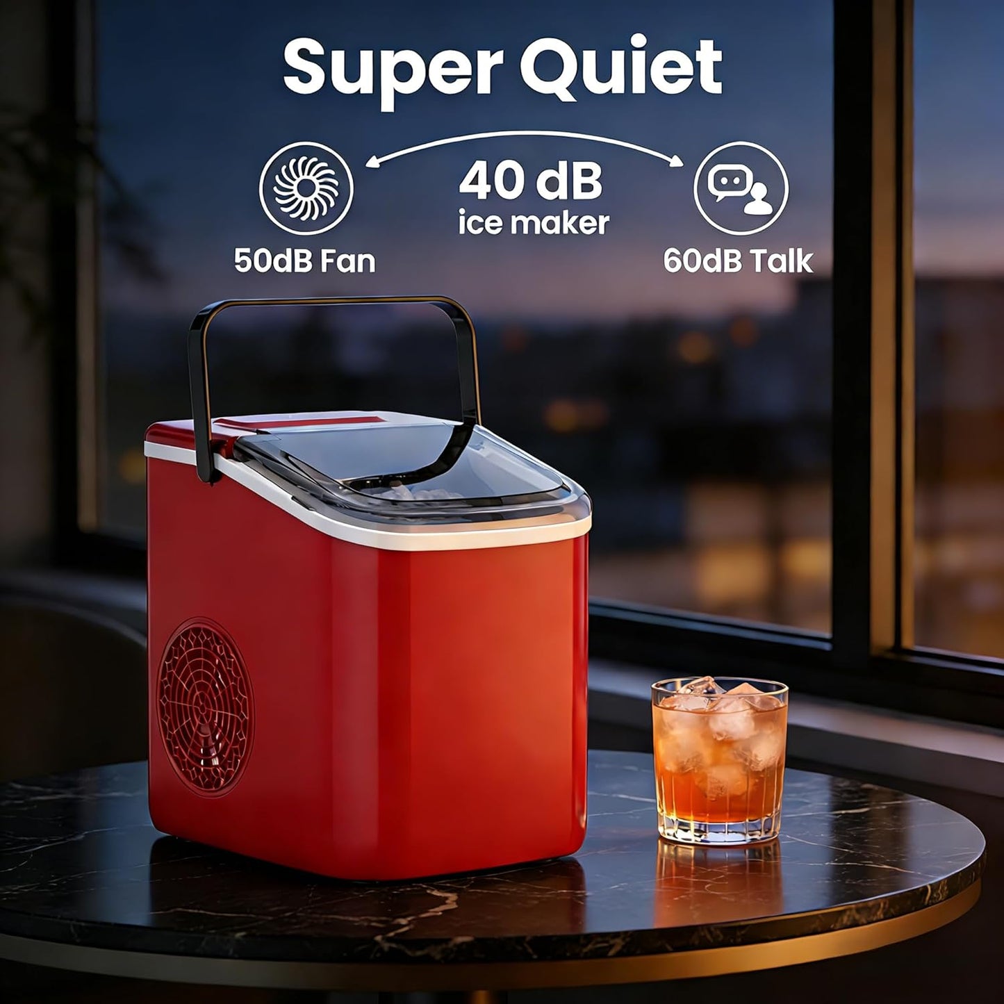 Countertop Ice Maker with Handle, Small Portable Self-Cleaning Ice Machine with Basket and Scoop, 26lbs/24H, 9 Ice Cubes in 6 Mins,