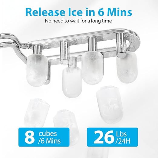 Aeitto Ice Maker Countertop 26lbs/24H, Ice Machine 8 Ice Cubes Ready in 6 Mins, 2 Sizes of Bullet Ice Portable Ice Makers with Basket & Scoop