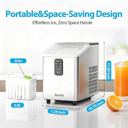 Aeitto Ice Maker Countertop 26lbs/24H, Ice Machine 8 Ice Cubes Ready in 6 Mins, 2 Sizes of Bullet Ice Portable Ice Makers with Basket & Scoop