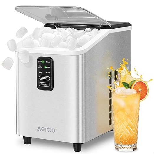 Aeitto Ice Maker Countertop 26lbs/24H, Ice Machine 8 Ice Cubes Ready in 6 Mins, 2 Sizes of Bullet Ice Portable Ice Makers