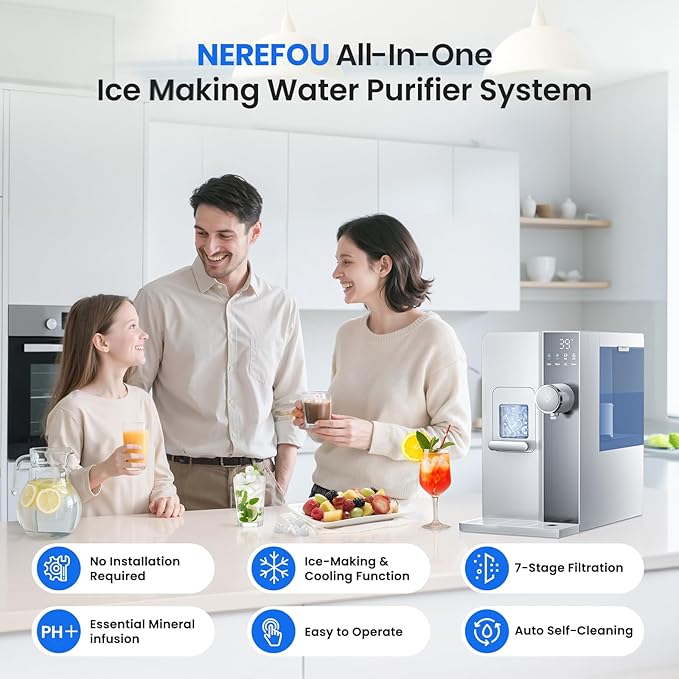 3-in-1 Countertop Water Bar with Ice Maker, Hot & Cold Water Dispenser, 7-Stage Filter, 7 Temp Settings, 5 Volume Options