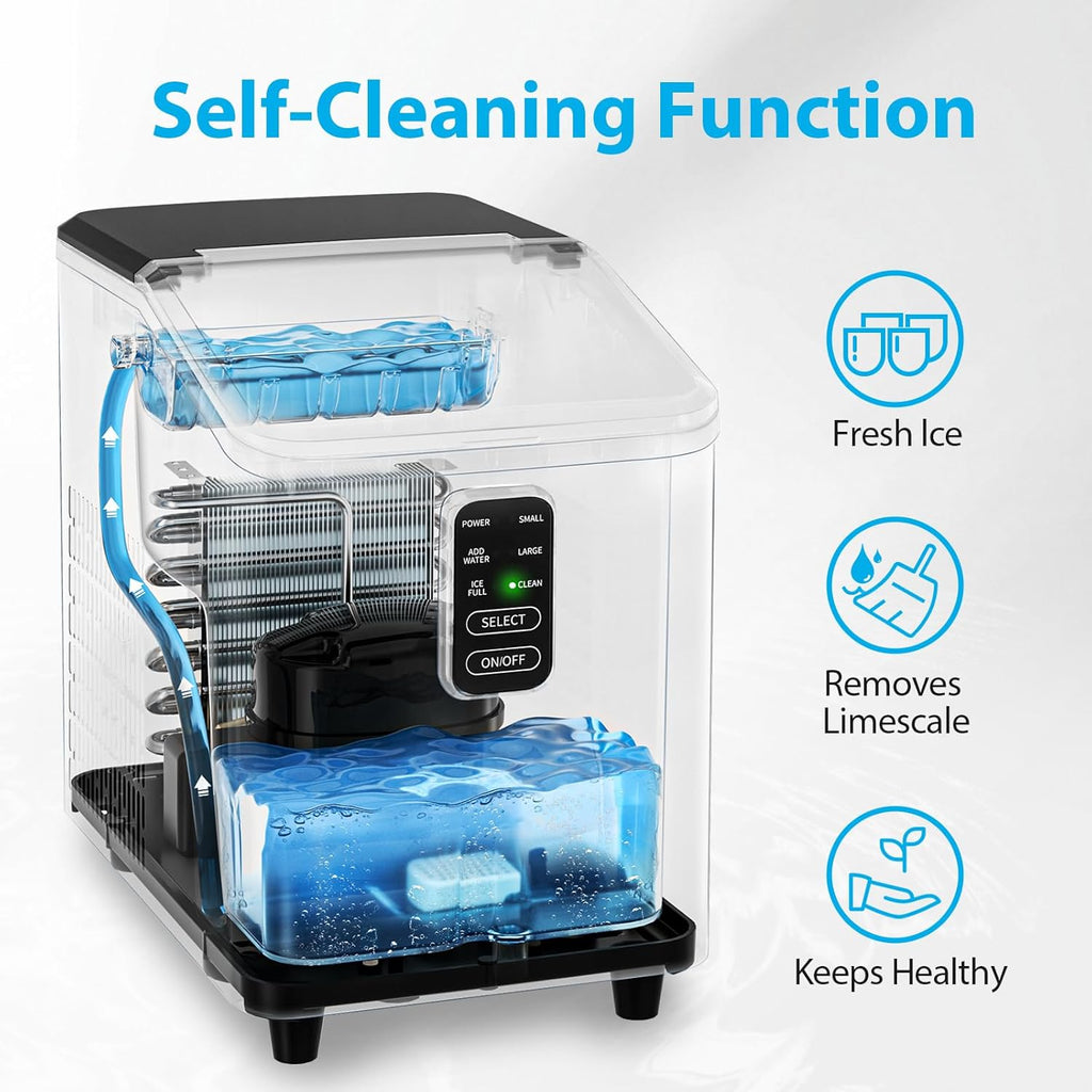 Aeitto Ice Maker Countertop 26lbs/24H, Ice Machine 8 Ice Cubes Ready in 6 Mins, 2 Sizes of Bullet Ice Portable Ice Makers